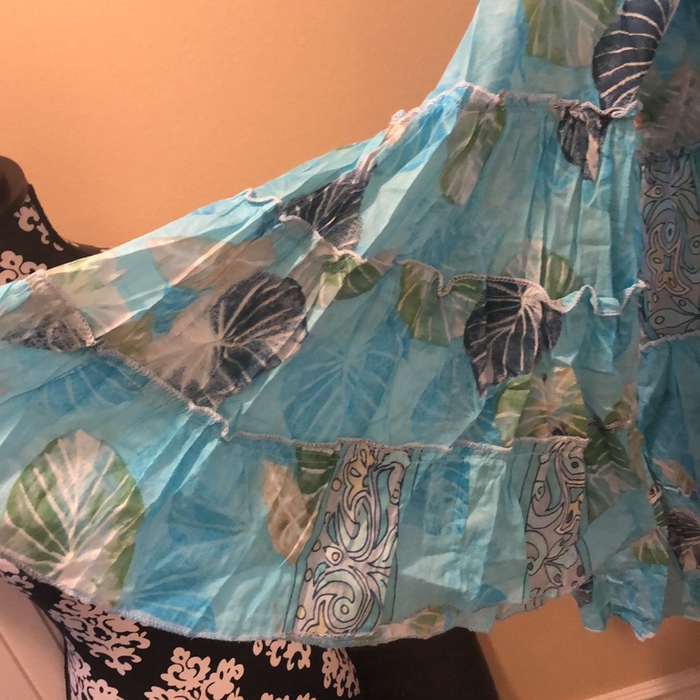 Zury tiered bohemian tropical print bell sleeve cotton babydoll coverup dress - Picture 5 of 12